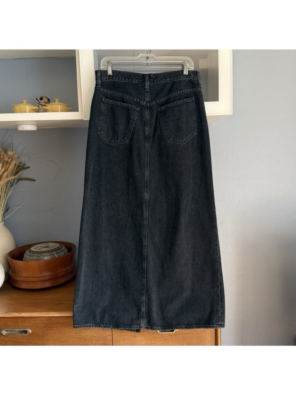 Agolde Leif Maxi Skirt Denim Front Slit Black Size 27 - Picture 3 of 10